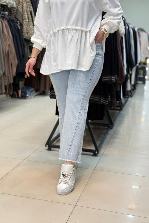 4590 PÜSKÜLLÜ TAŞLI KOT PANTOLON BUZ MAVİ