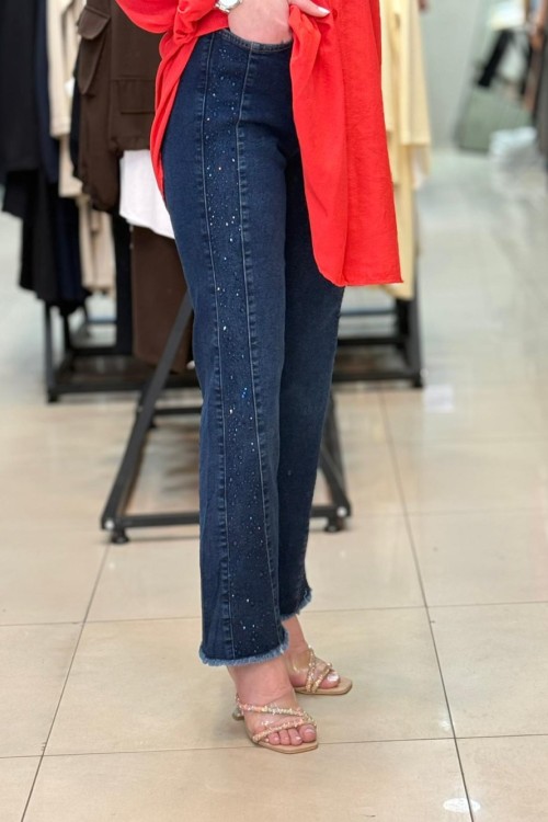 4590 PÜSKÜLLÜ TAŞLI KOT PANTOLON Lacivert