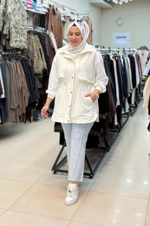 4625 NOSHE KAPŞONLU YELEK Ekru