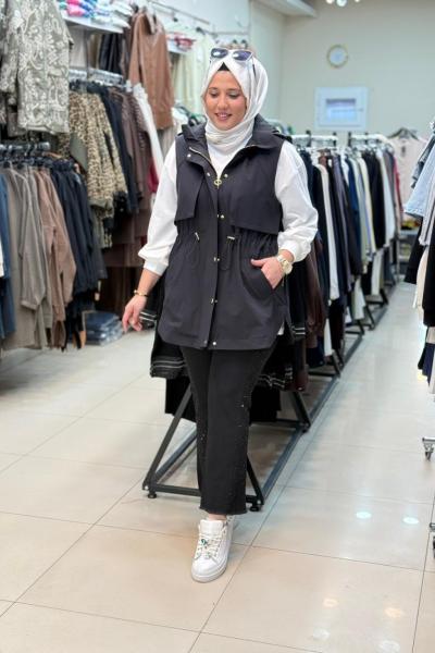 4625 NOSHE KAPŞONLU YELEK Siyah