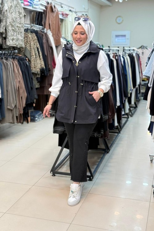 4625 NOSHE KAPŞONLU YELEK Siyah