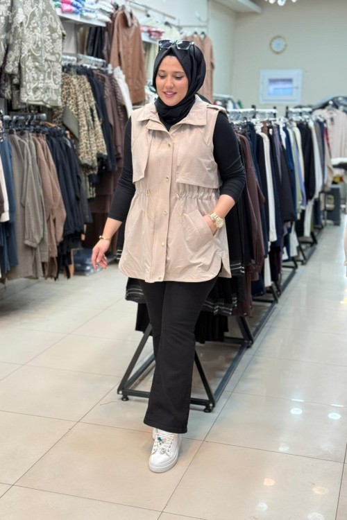 4625 NOSHE KAPŞONLU YELEK Sütlü Kahve