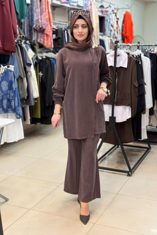 4656 Broşlu Qubra Takım Acı Kahve