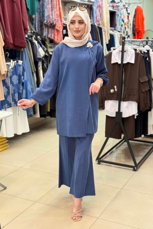 4656 Broşlu Qubra Takım Mavi