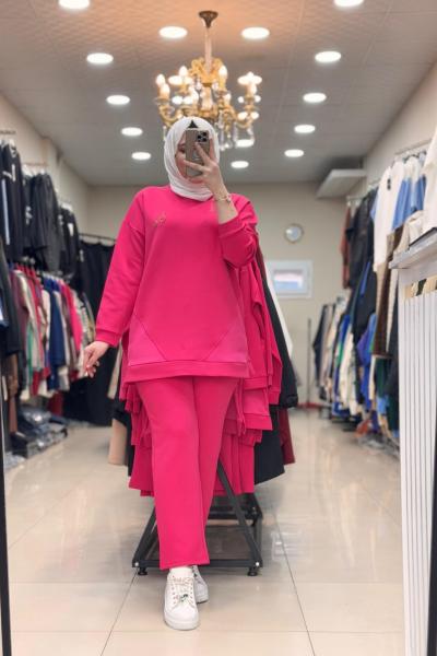 5001 FİTİL DETAYLI SCUBA TAKIM Pembe