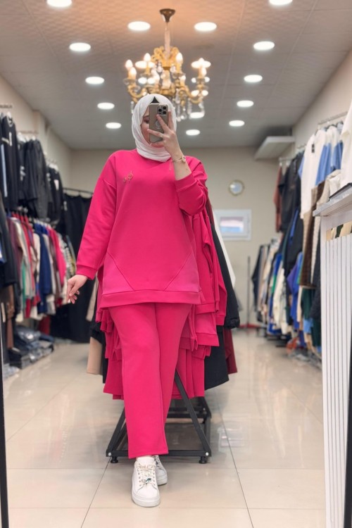 5001 FİTİL DETAYLI SCUBA TAKIM Pembe