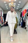 5052 LAYLA TAŞLI KOT CEKET Beyaz
