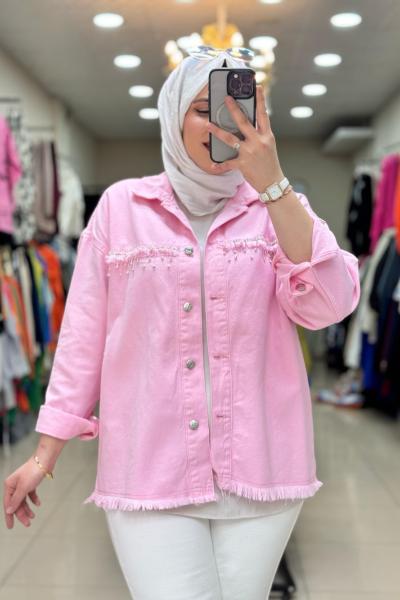 5052 LAYLA TAŞLI KOT CEKET Pembe