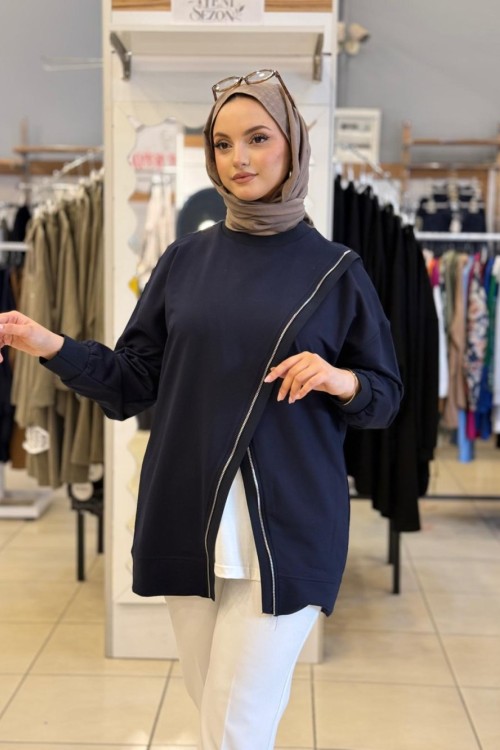 5339 Fermuar detaylı SweatShirt Lacivert