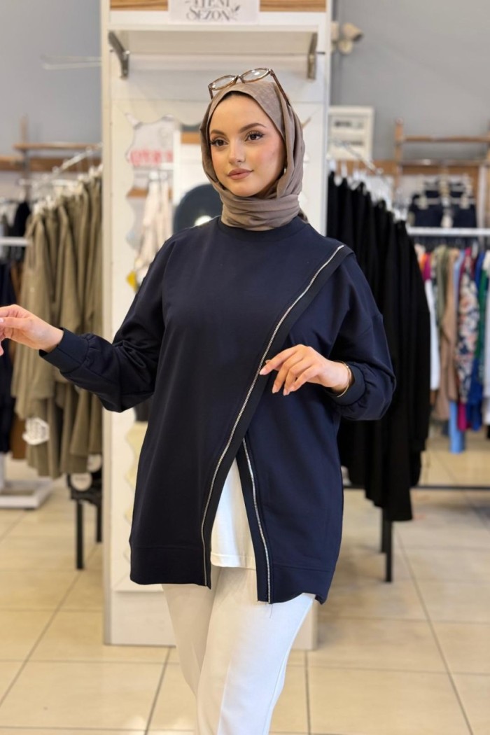 5339 Fermuar detaylı SweatShirt Lacivert