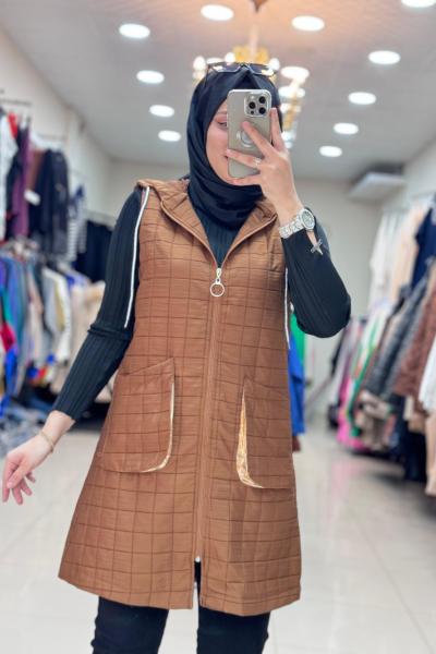 5515 Kapitone Yelek  Kahverengi