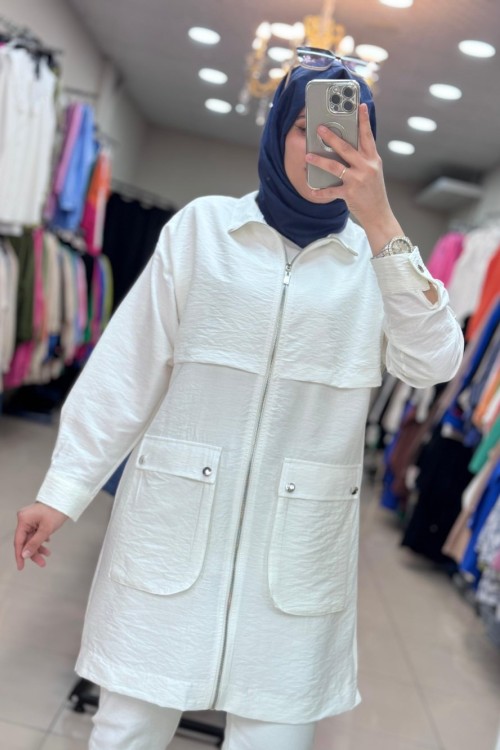 5552 KETEN CEKET Beyaz