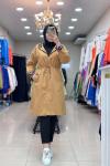 5555 KOL LEOPAR DETAYLI TRENÇ  Camel
