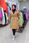 5555 KOL LEOPAR DETAYLI TRENÇ  Camel