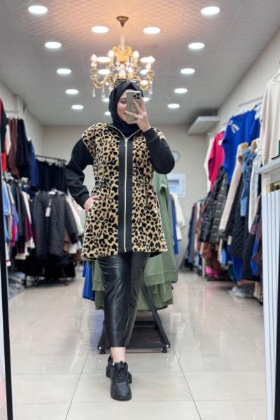 5565 LEOPAR PELUŞ CEKET Siyah