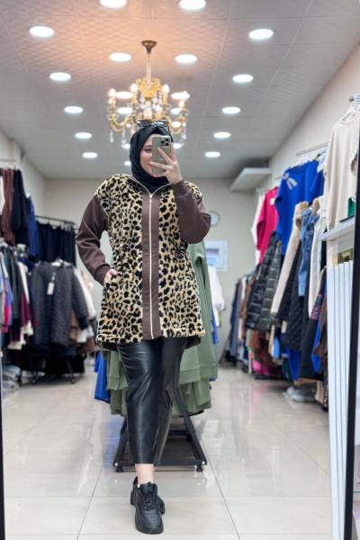 5565 LEOPAR PELUŞ CEKET Kahverengi