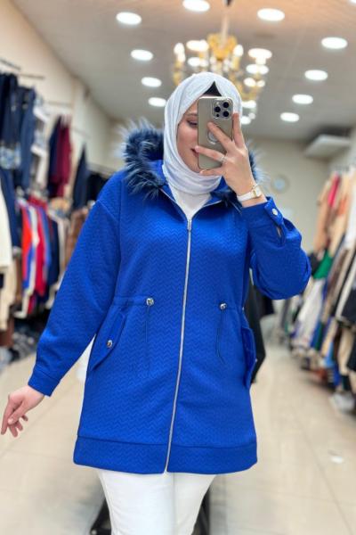 5566 ÖRME KÜRK DETAYLI  CEKET Mavi