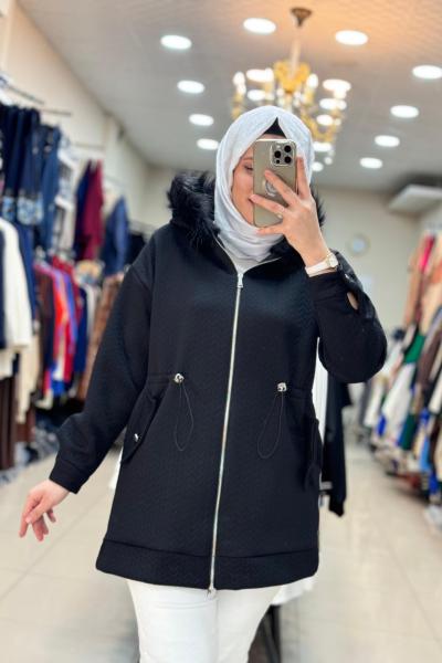 5566 ÖRME KÜRK DETAYLI  CEKET Siyah