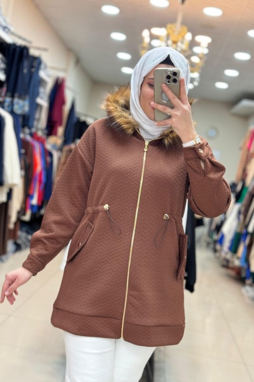 5566 ÖRME KÜRK DETAYLI  CEKET Kahverengi