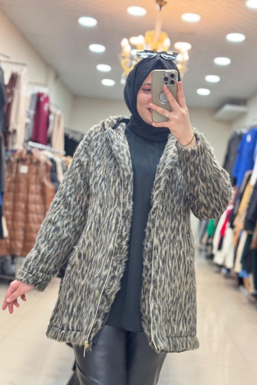 5571  LEOPAR KAPŞONLU  CEKET  Leopar