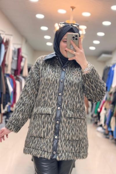 5575 LEOPAR ANGORA CEKET  Leopar