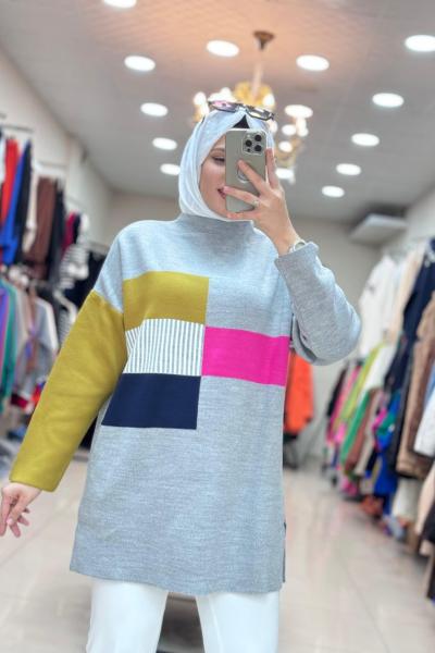 7000 KARE ÇİZGİ DESENLİ TRİKO Gri