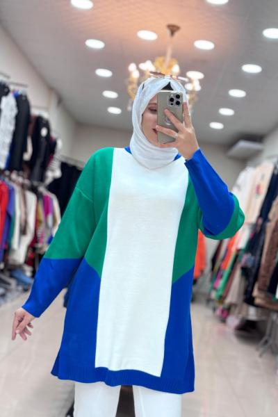 7002 ASYA TUNİK  SAKS-YEŞİL