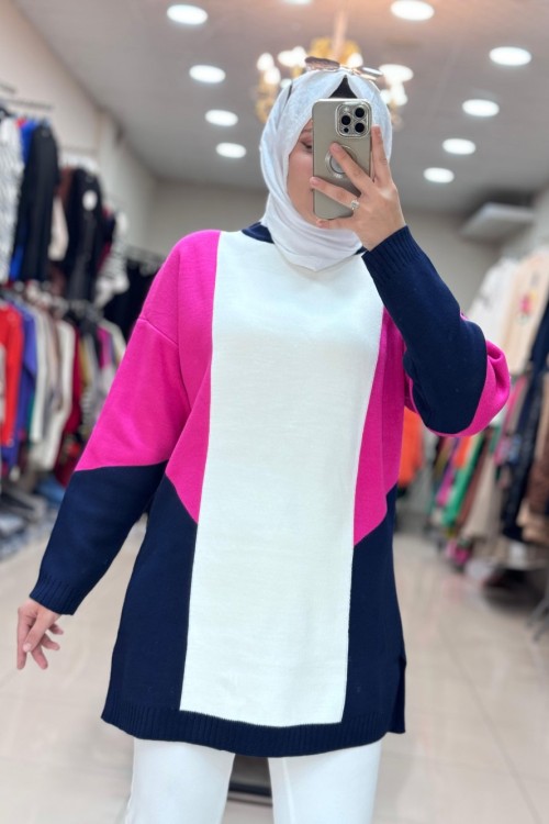 7002 ASYA TUNİK  LACİVERT-FUŞYA