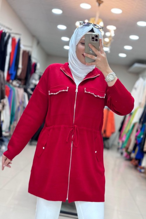 7007 CEBİ TAŞLI HIRKA  Kırmızı