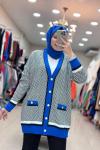 7009 V ÇİZGİLİ HIRKA  SİYAH-SAKS MAVİSİ