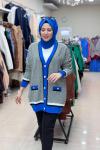7009 V ÇİZGİLİ HIRKA  SİYAH-SAKS MAVİSİ
