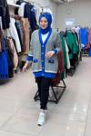 7009 V ÇİZGİLİ HIRKA  SİYAH-SAKS MAVİSİ