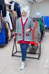 7009 V ÇİZGİLİ HIRKA  KIRMIZI-LACİVERT