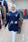 7010 ÇİÇEKLİ TRİKO TUNİK  Lacivert