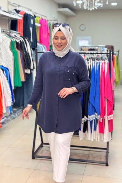 7261 CEBİ ÇİÇEK MOTİFLİ TENSEL GÖMLEK  Lacivert