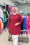 7261 CEBİ ÇİÇEK MOTİFLİ TENSEL GÖMLEK  Bordo