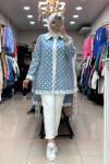 8009 KOT ÇİÇEK DESENLİ CEKET  BUZ MAVİ