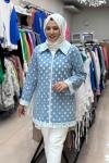 8009 KOT ÇİÇEK DESENLİ CEKET  BUZ MAVİ