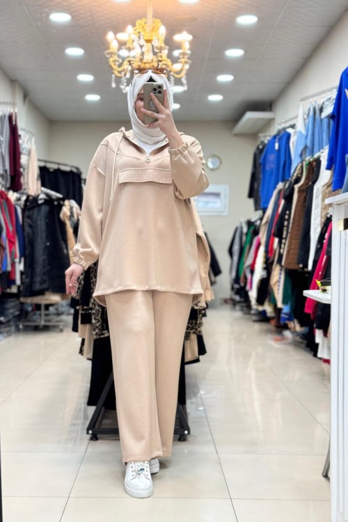 8067 Oysho Kanguru Takım Vizon