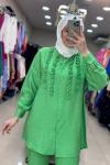 9573 ÖNÜ BONCUK İŞLEMELİ TAKIM Benetton Yeşil