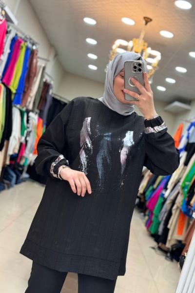 9625 Üç Yaldizli Tunik Siyah Siyah