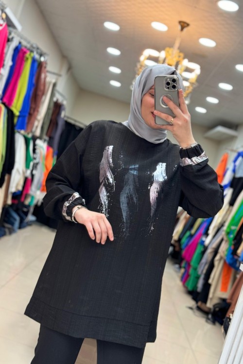 9625 Üç Yaldizli Tunik Siyah Siyah
