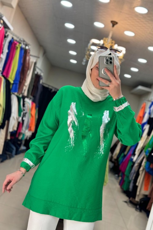 9625 Üç Yaldizli Tunik Benetton Yeşil Benetton Yeşil