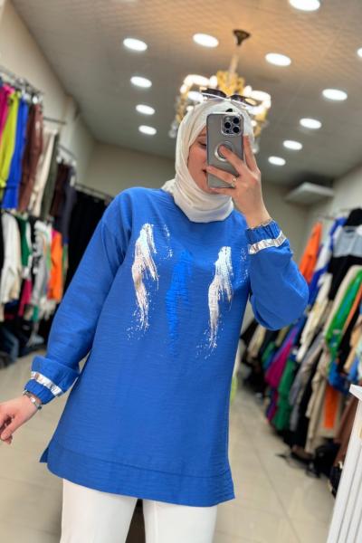 9625 Üç Yaldizli Tunik Mavi Mavi