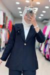 9642 Blazer Çiçekli Takım Siyah
