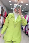 9642 Blazer Çiçekli Takım Yağ Yeşili