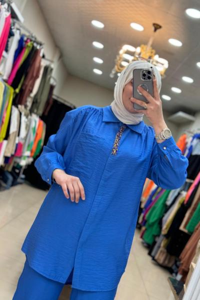 9650 Önü Boncuklu Takım  Mavi Mavi