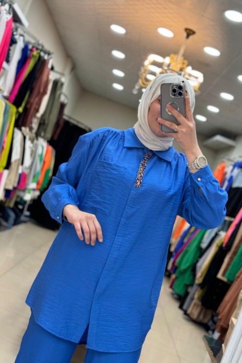 9650 Önü Boncuklu Takım  Mavi Mavi