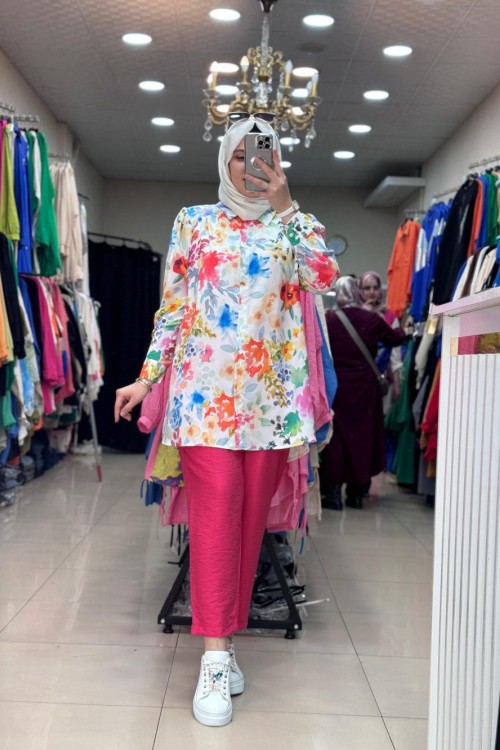 9652 Saten Gömlek Takım Pembe