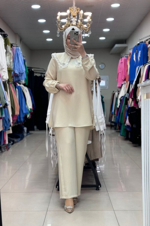 9658 ÖNLÜK YAKA TAKIM  Bej